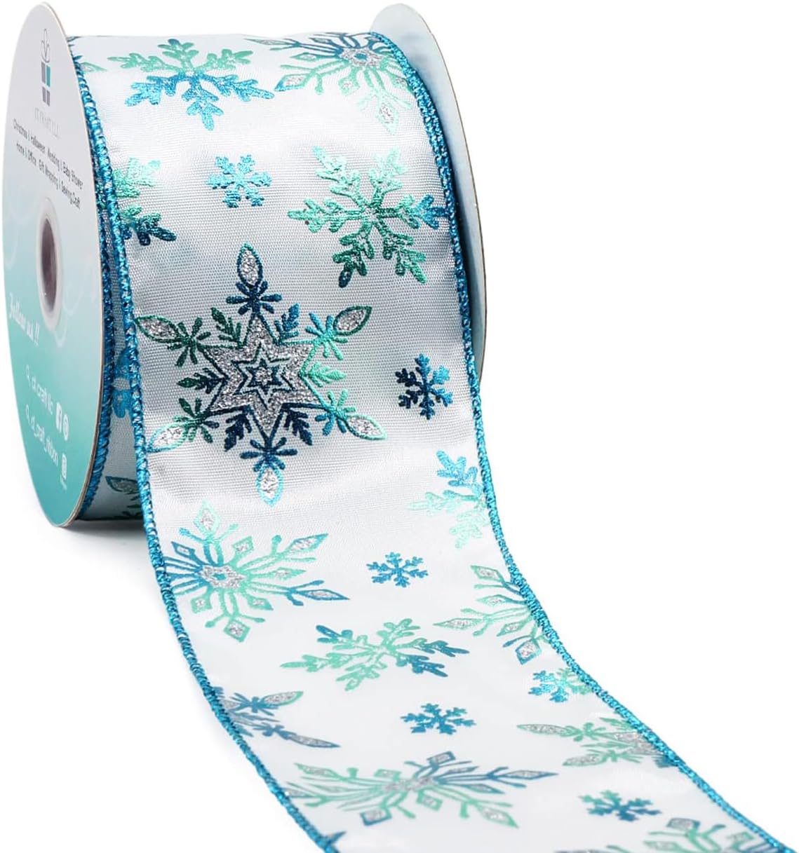 CT CRAFT LLC Satin with Blue Snowflake Wired Ribbon 2.5 Inch x 10 Yards for Christmas Home Decor Tree Topper Bow Gift Wrapping DIY Crafts Wreath Garland - Crafty Corner