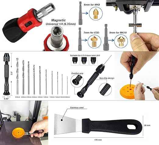 124Pcs 3D Printing Accessory Tools with Tool Bag for 3D Printer Modeler Basic Tools Diverse 3D Print Nozzle Cleaning Kit Mini Rotary Tool 3D Printer Tools for Remove/Trim and Finish 3D Print