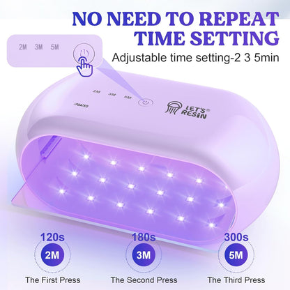 LET'S RESIN UV Light Advanced,Two-Sided Longer time Setting(2m,3m,5m) UV Lamp with Single Head Adapter, Large Size 36 Beads LED UV Light for Resin Curing,Resin Molds,DIY Craft Decor(Purple) - Crafty Corner