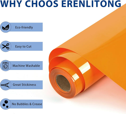 RENLITONG Orange Iron on Vinyl 12Inch by 50ft Roll HTV Heat Transfer Vinyl for T-Shirt HTV Rolls for All Cutter Machine - Easy to Cut & Weed for Heat Transfer Design