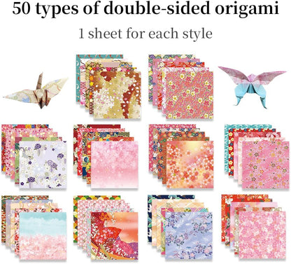Square Origami Paper 6x6 Double Sided 50 Sheets 50 Colors 70GSM Origami Kit Japanese Chiyo Easy Fold Arts Crafts DIY Handwork Beginner Oriental Cherry - Crafty Corner