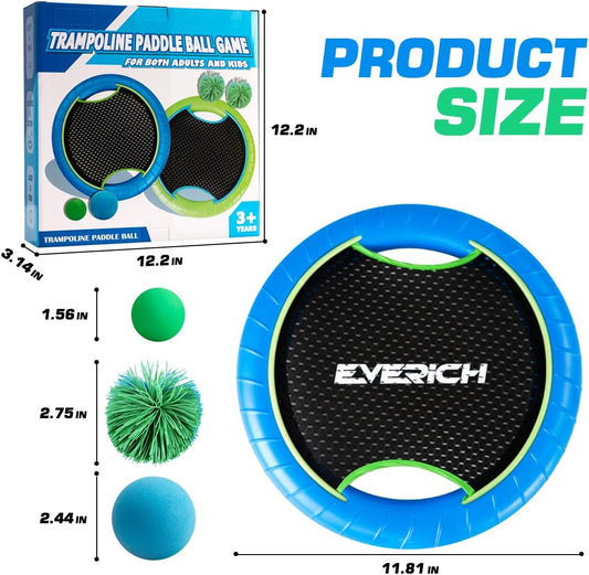 EVERICH TOY Trampoline Paddle Ball Set with 2 Bouncy Paddles & 4 Balls - Soft Foam Design for Kids Play Indoor Outdoor Beach Backyard Lawn - Great Gift Idea for Boys & Girls