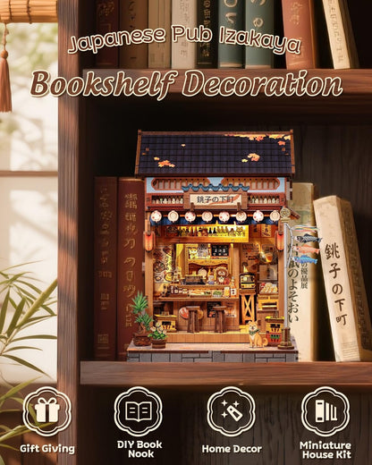 CUTEBEE Book Nook Kit - DIY Miniature House Japanese Izakaya, Dollhouse Kit for Adults and Teens, Booknook Tiny House Bookshelf Decor 3D Wooden Puzzle, Gifts for Family, Friends (Japanese Izakaya)