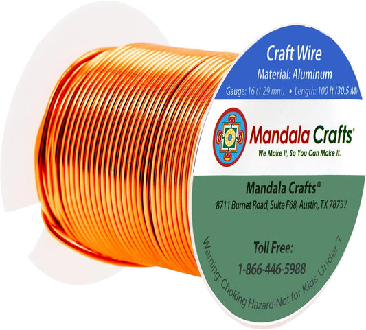 Mandala Crafts 16 Gauge Anodized Aluminum Craft Wire for Jewelry Making - 100 FT Colored Flexible Orange Wire - Bendable for Bonsai Armature Crafting Sculpting - Crafty Corner
