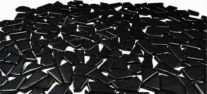 Irregular Glass Mosaic Tiles Bulk 500g Glossy and Iridescent Mosaic Glass Tiles for DIY Projects and Arts and Crafts Solid Colors and Mixes (Glossy Black)