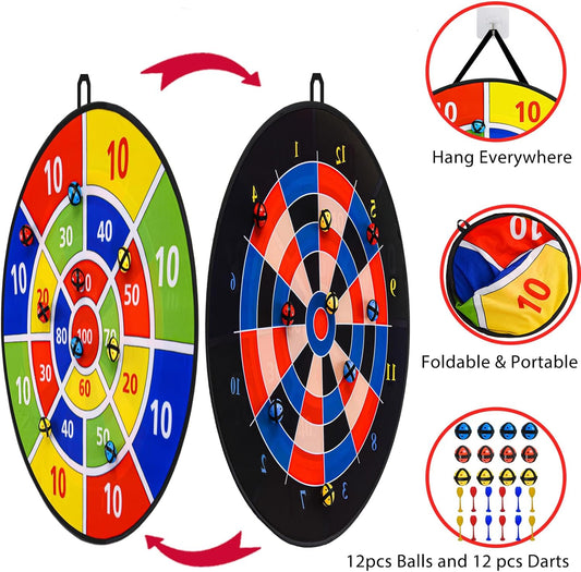 Dart Board Games for Kids Ages 3-12, Sticky Dart Board with 12 Balls & 12 Darts, Indoor Outdoor Toys for Boys, Party Birthday Gifts