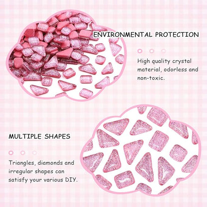 Swpeet 1 Pound Pink Shine Crystal Series Mosaic Tiles Assortment Kit, Square and Triangle Genuine Mosaic Tiles Glitter Crystal Mosaic Perfect for Home Decoration Crafts