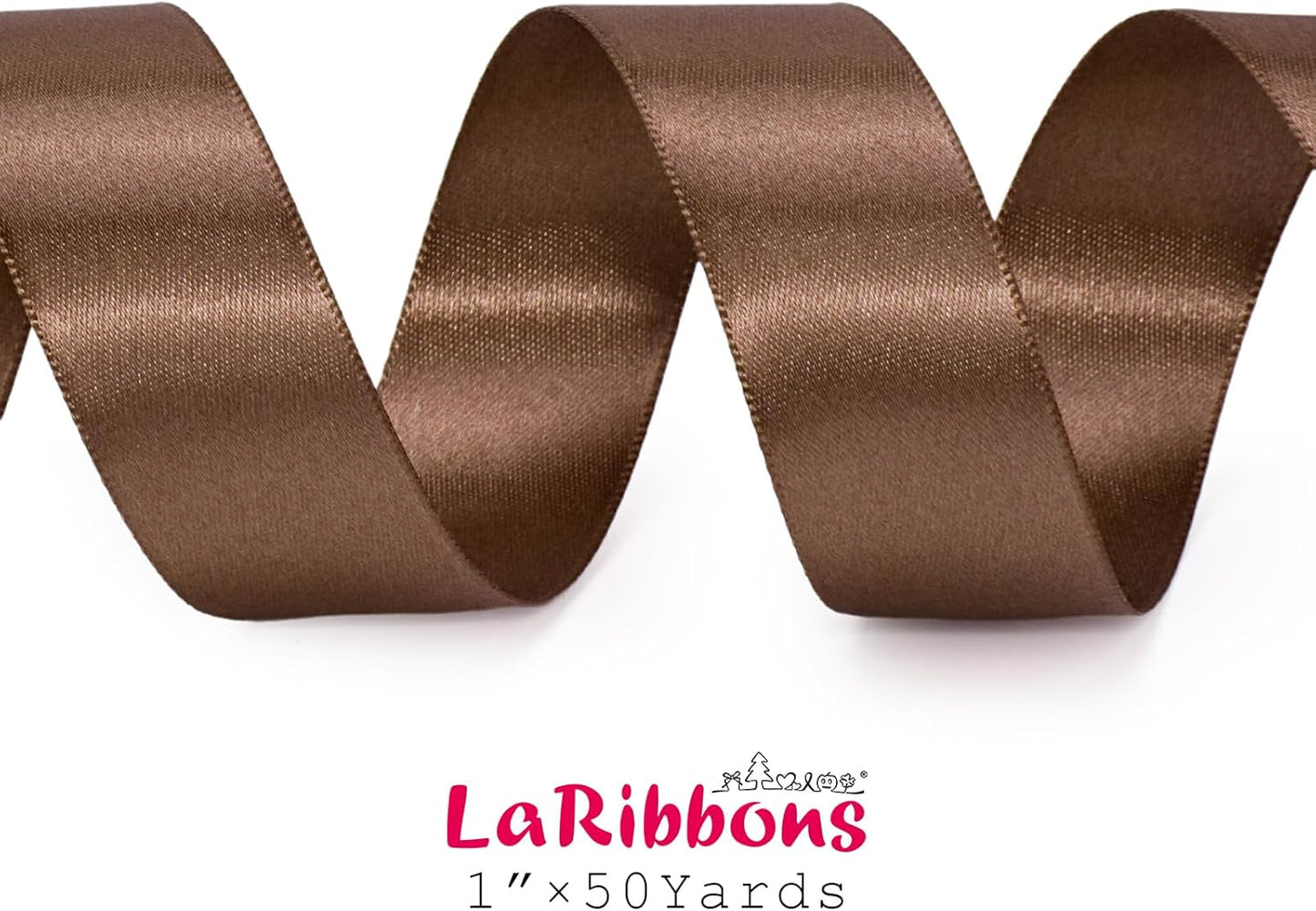 LaRibbons Brown Satin Ribbon 1 Inch 50 Yards Thin Luxury Double Faced Mocha Mousse Silk Ribbon for Flower Bouquet Crafts Gift Wrapping Wedding Decoration - Crafty Corner