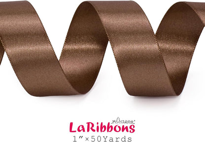 LaRibbons Brown Satin Ribbon 1 Inch 50 Yards Thin Luxury Double Faced Mocha Mousse Silk Ribbon for Flower Bouquet Crafts Gift Wrapping Wedding Decoration - Crafty Corner