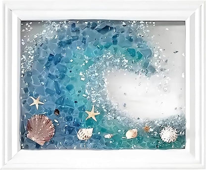 Mosaic Kit for Adults Ocean Inspired Sea Art - Shell Wall Decor Set DIY Tools, Complete Resin, Framework, Mosaic Stained Glass Pieces, Creative Craft Kits for Beginners, Handmade Birthday Gifts
