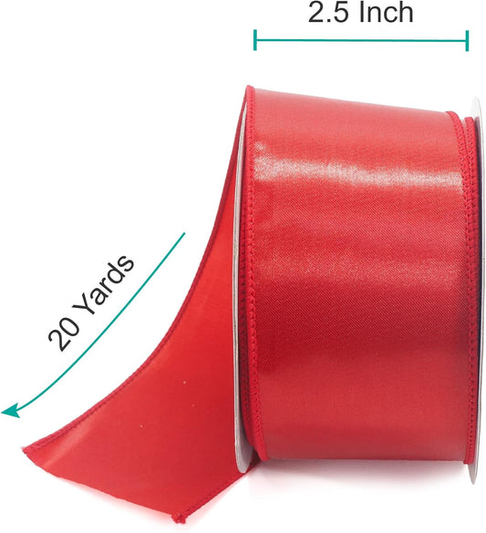 CT CRAFT LLC Satin Wired Ribbon 2.5 Inch x 20 Yards Red for Christmas Home Décor Gift Wrapping Tree Topper Bow Wreath DIY Crafts, - Crafty Corner