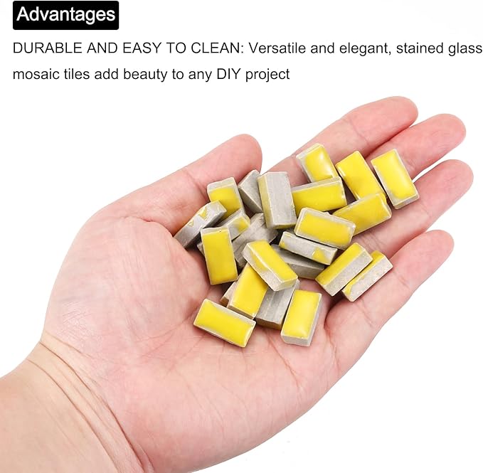MECCANIXITY 250g Ceramic Mosaic Tiles for Crafts Bulk, Rectangle Yellow Ceramic Tile for Mosaic Kits Garden Stepping Stone Cup Mat