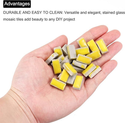 MECCANIXITY 200g Ceramic Mosaic Tiles for Crafts Bulk, Rectangle Yellow Ceramic Tiles for Mosaic Kits Garden Stepping Stone Cup Mat