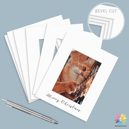 Mat Board Center, Pack of 25, 8x10 for 5x7 White Mats - Acid Free, 4-ply Thickness, White Core - for Pictures, Photos, Framing