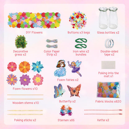 Mostop Crafts for Kids Ages 6-10, DIY Flower Bouquet Craft Kit with Buttons,Felt Flowers and 2 Vase, Poke in Arts and Crafts Birthday Gift Present for 6 7 8 9 10 Year Old Girls Flower Making Kit