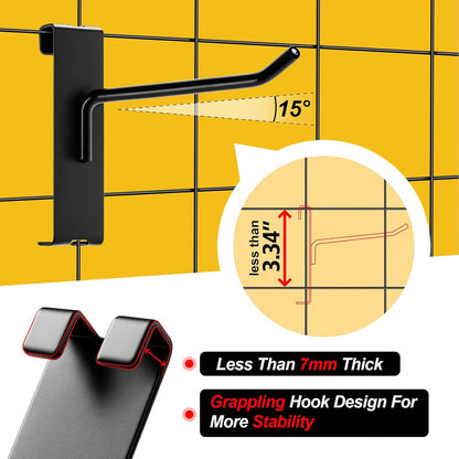 Gridwall Hooks 8 Inch, 60 Pack Heavy Duty Display Hooks for Grid Wall, Grid Panel Hooks Hangers, Grid Wall Accessories for Retail, Craft Shows, Home Setup and Customized Display, Black