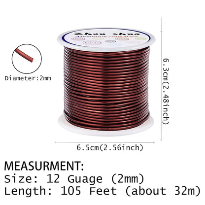 12 Gauge(2mm) Aluminum Wire 35 Yards Anodized Metal Wire for Bonsai Armature Crafting Sculpting Jewelry Craft Making Beading Floral (Brown, 12 Gauge)