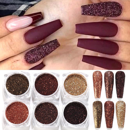 6 Colors Holographic Nail Art Glitter, Ultra Fine Metallic Shining Glitter Dust, Retro Champagne Golden Reflective Sugar Dipping Pigment for DIY Gel Polish Nail Art Decoration, Resin Craft