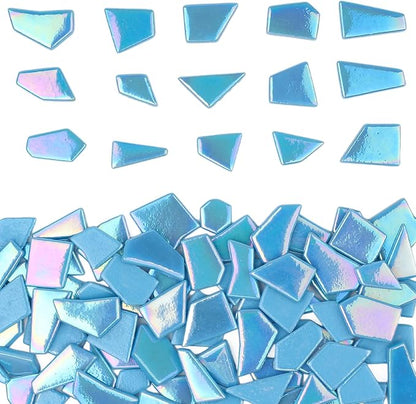 Youway Style Iridescent Glass Mosaic Tiles for Crafts Bulk,200g Blue Broken Mosaic Glass Pieces for Garden Crafts Kits,DIY Mosaic Art Decor