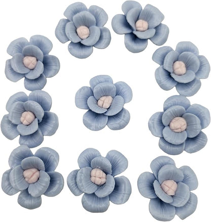10 PCS 3D Flower Ceramics Mosaic Tiles,DIY Making Creative Ceramic Mosaic Tiles for DIY Craft Plates Flowerpots Vases Cups Mosaic Making Supplies (3D Blue Flower)