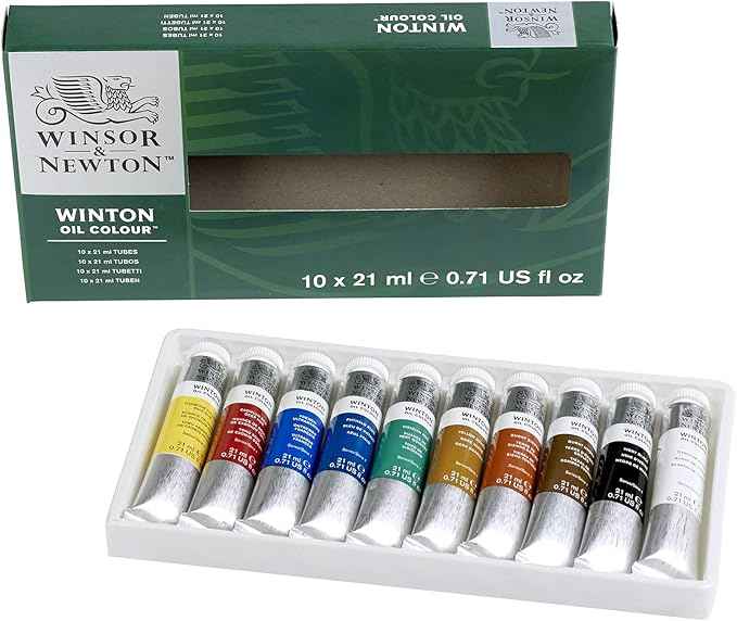 Winsor & Newton 1490697 Winton Oil Paint, Fine High-Quality Oil Paint, Even Consistency, Lightfast, High Coverage, Rich in Colour Pigments - 10 Oil Paint Set in 21 ml Tubes