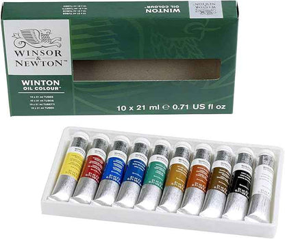 Winsor & Newton 1490697 Winton Oil Paint, Fine High-Quality Oil Paint, Even Consistency, Lightfast, High Coverage, Rich in Colour Pigments - 10 Oil Paint Set in 21 ml Tubes