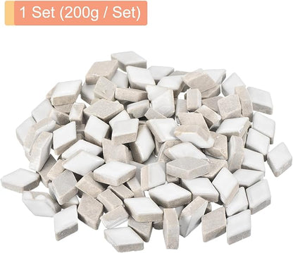 MECCANIXITY 200g Ceramic Mosaic Tiles for Crafts Bulk, Rhombic White Ceramic Tiles for Mosaic Kits Garden Stepping Stone Cup Mat