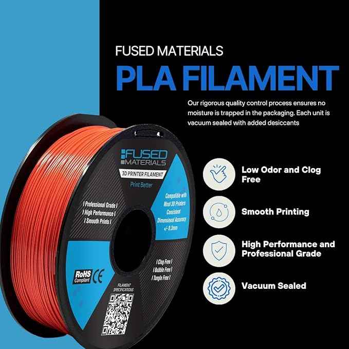 PLA Red 3D Printer Filament Fused Materials - 1kg Spool, 1.75mm, Dimensional Accuracy +/- 0.03 mm