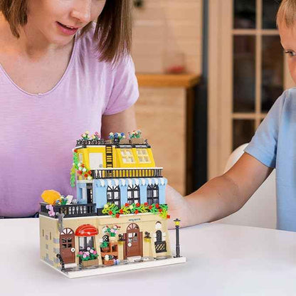 City Hotel Building Block Set, Modular Architecture Flowers City Street View House Model Building Kit 1464 PCS