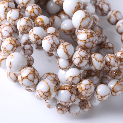 90pcs 4mm White Howlite Spun Gold Stone Beads for Jewelry Making Natural Stone Energy Healing Beads DIY Bracelet Necklace 15" (4mm, White Howlite Spun Gold Stone)