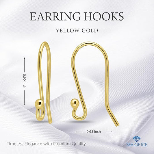 Sea of Ice 925 Gold flashed Sterling Silver Ear Wires Ball End French Earring Hooks for Drop Dangle Earrings Jewelry Making, DIY Jewelry Findings Parts 24 Pcs/ 12 Pairs