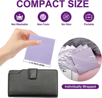 SEVENWELL 50pcs Jewelry Cleaning Cloth Purple Polishing Cloth for Sterling Silver Gold Platinum Small Silver Polish 8x8cm