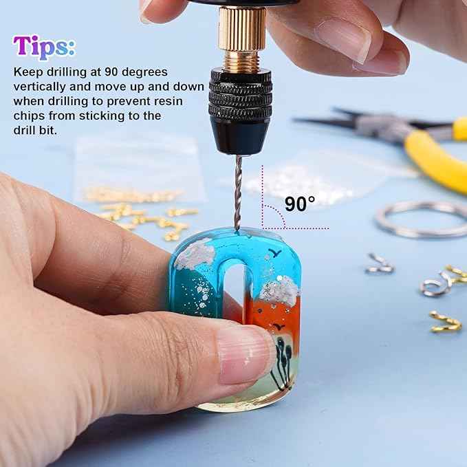 LET'S RESIN Electric Drill, 74Pcs Hand Drill with 3-Jaw Clamp-Applicable to A Larger Drilling Range (0-3mm), Keychain Making Kit, Jewelry Making Kit, Grip Nose Pliers, Jewelry tools, for Resin