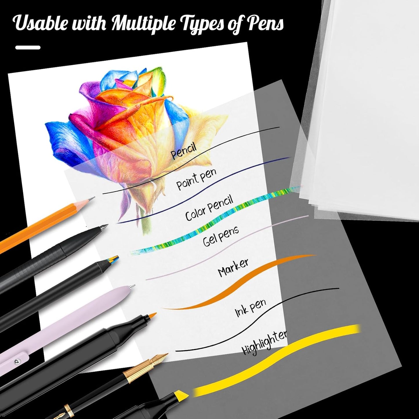Tracing Paper 9x12 inch, 100 Sheets Transparent Vellum Paper for Tracing Pads, Translucent Tracing Paper for Pencil, Marker and Ink - Trace Images, Sketch, Preliminary Drawing, Overlays, Pink