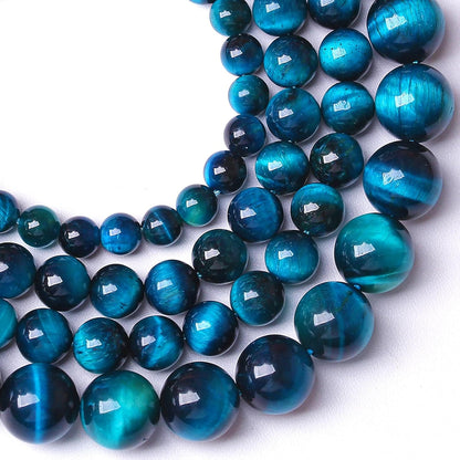 10MM 72pcs Natural Royal Blue Tiger Eye Stone Energy Healing Beads Round Loose Beads for Jewelry Making Bracelet 2 Strands 32"