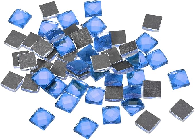 MECCANIXITY Mosaic Tiles 55 Pieces, 13 Faces Glitter Crystal 1 x 1cm for Crafts Bulk, Mosaic Art Kits Stained Glass Pieces for Handmade Jewelry Art DIY Material (Blue)