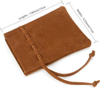 Medieval Drawstring Coin Pouch Bag, Leather Coin Pouch，Renaissance Drawstring Pouch Dice Bag, Small Coin Purse for Women/Men, Brown Swayze Suede