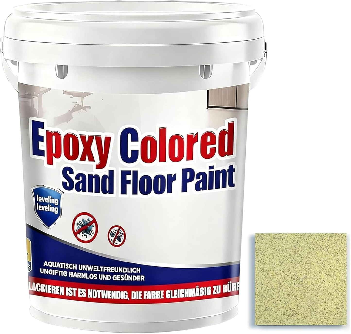 Epoxy Colored Sand Floor Paint, Epoxy Floor Paint for Concrete, High Gloss Marble Effect Coating, Waterproof Non-Slip Concrete Paints, Suitable for Indoor/Outdoor Use (Yellow,96 oz/3 kg)