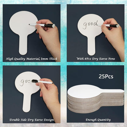 33Pcs Dry Erase Answer Paddles with Markers Thickened Handheld Double Sided Paddles Mini White Boards Small Dry Erase Signs Auction Paddles for Students Classroom Bidding Voting Games