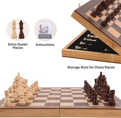 Wooden Chess Set with Folding Board - 15" Classic Magnetic Chess Set with Protective Bag for Adults, Chess Lovers Tournament Professional Beginner