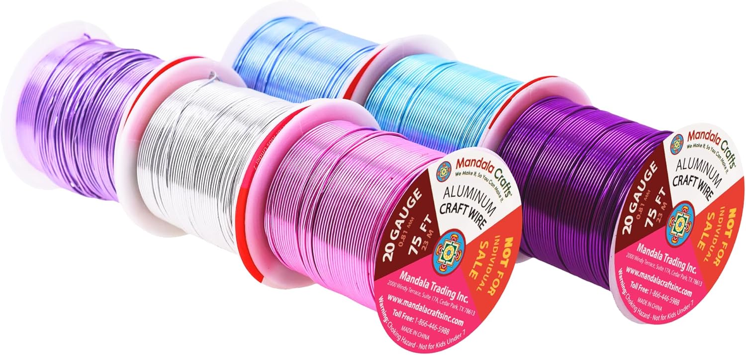 Mandala Crafts 20 Gauge Anodized Aluminum Craft Wire for Jewelry Making - 450 FT Colored Flexible Silver Lavender Purple Pink Ice Blue Turquoise Wire - Bendable for Bonsai Armature Crafting Sculpting - Crafty Corner