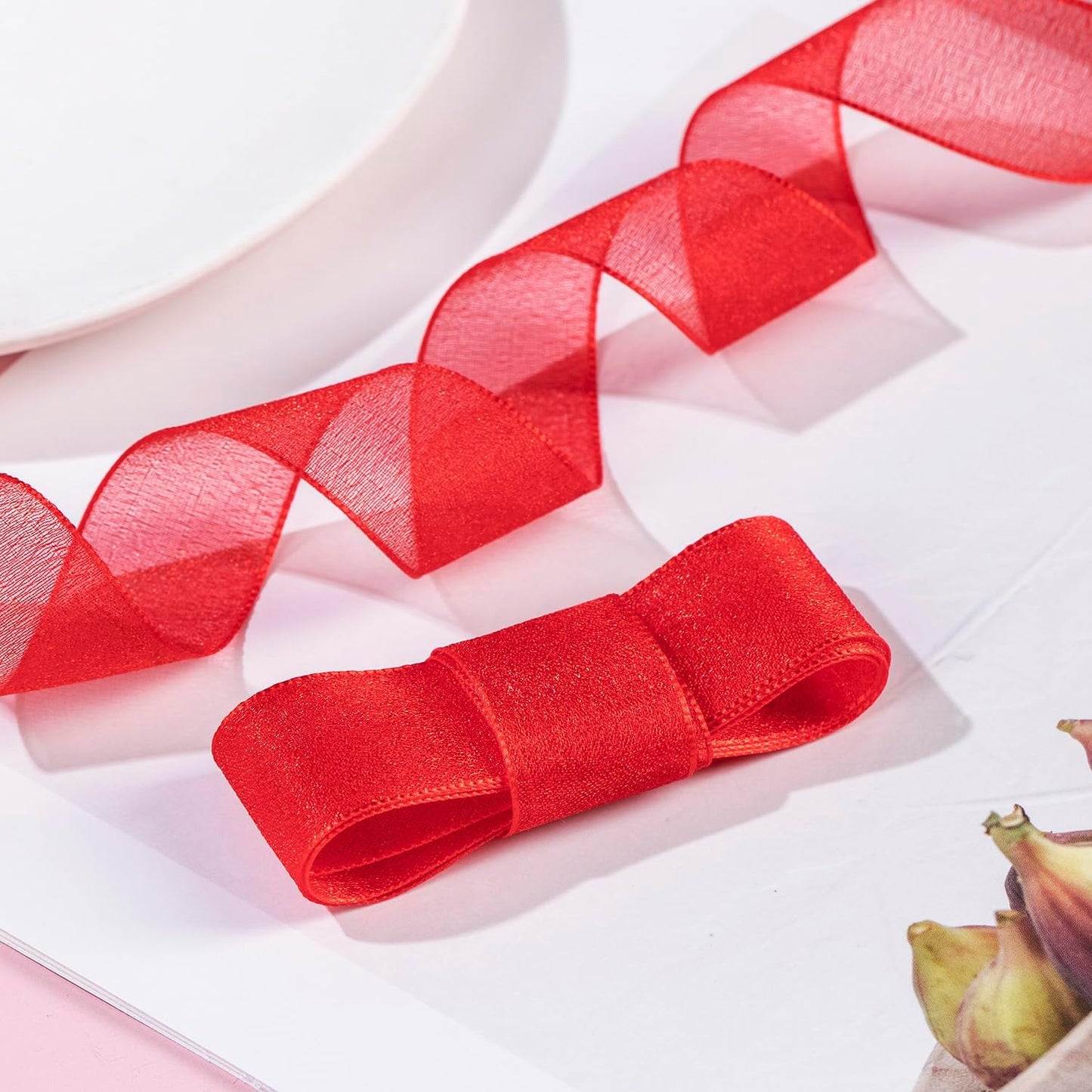 1 Inch Wide Sheer Chiffon Ribbon - Pearl Silk Woven Ribbon Suitable for Gift Wrapping, Wedding Decor, Home Decor, Girl Hair Accessories Handmade DIY (25 Yards/roll) (Red) - Crafty Corner