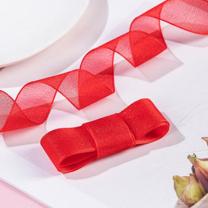 1 Inch Wide Sheer Chiffon Ribbon - Pearl Silk Woven Ribbon Suitable for Gift Wrapping, Wedding Decor, Home Decor, Girl Hair Accessories Handmade DIY (25 Yards/roll) (Red) - Crafty Corner
