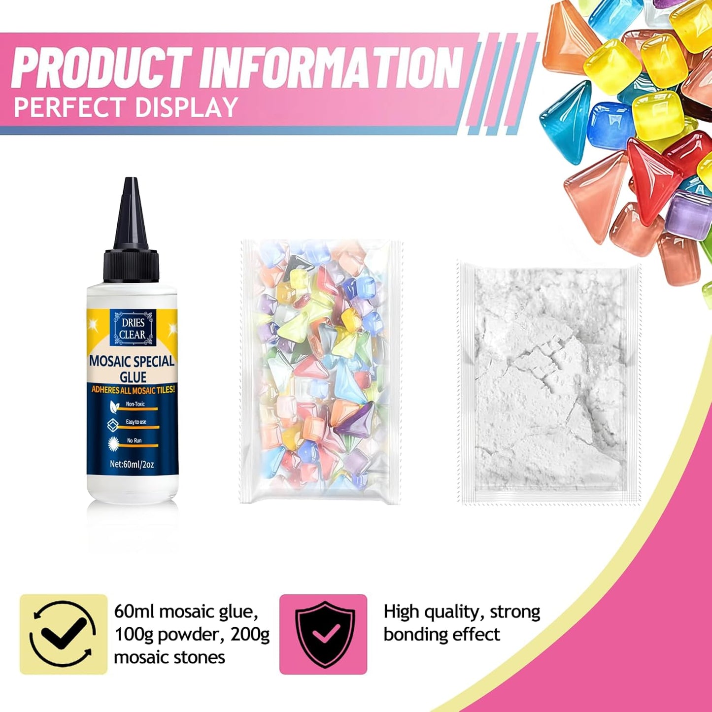 Mosaic Grout, with Tile Tools, Mosaics Tile Accessories – Essential for Handmade Grouting and Perfect for DIY Craft Projects (White, Mosaic Tool Kit)