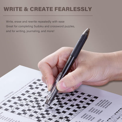 ParKoo Retractable Erasable Gel Pens Clicker Fine Point 0.7 mm, No Need for White Out, 6 Black/6 Blue Ink for Completing Sudoku and Crossword Puzzles