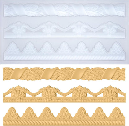 Art Molds for Polyclay Air Dry Clay Plaster Epoxy Resin Fondant Cake Decor 3 Border Trimmings