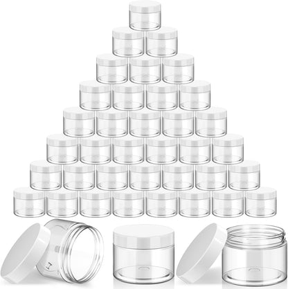 SATINIOR 36 Pieces 6 oz Plastic Jars with Lids Wide Mouth Airtight Reusable Container Acrylic Cosmetic Small Jars for Lotions Ointments Travel Toiletries Creams Make up Storage(White)