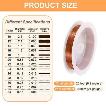 HARFINGTON 20ft Jewelry Wire, 24 Gauge (0.5mm) Brass Craft Soft Metal Tarnish Resistant Copper Beading Wire for Jewelry Making Supplies Crafting, Coffee