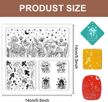 CHGCRAFT Polymer Clay Texture Sheet Mushrooms Silicone Texture Stamp Stars Flowers Clay Texture Mat Modeling Pattern Pad Polymer Clay Tools for Jewelry Earring Making DIY Craft, 5.5x5.5inch