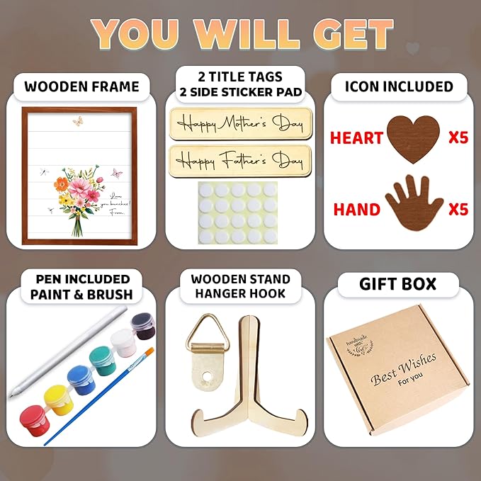 12" DIY Handprint Kit with Non-Toxic Paints, Mothers Day Father's Day Art Craft Family Keepsake Wooden Frame, Birthday Gifts for Mum, Daddy, Grandparents, Nana, Mimi from Daughter Son HF279